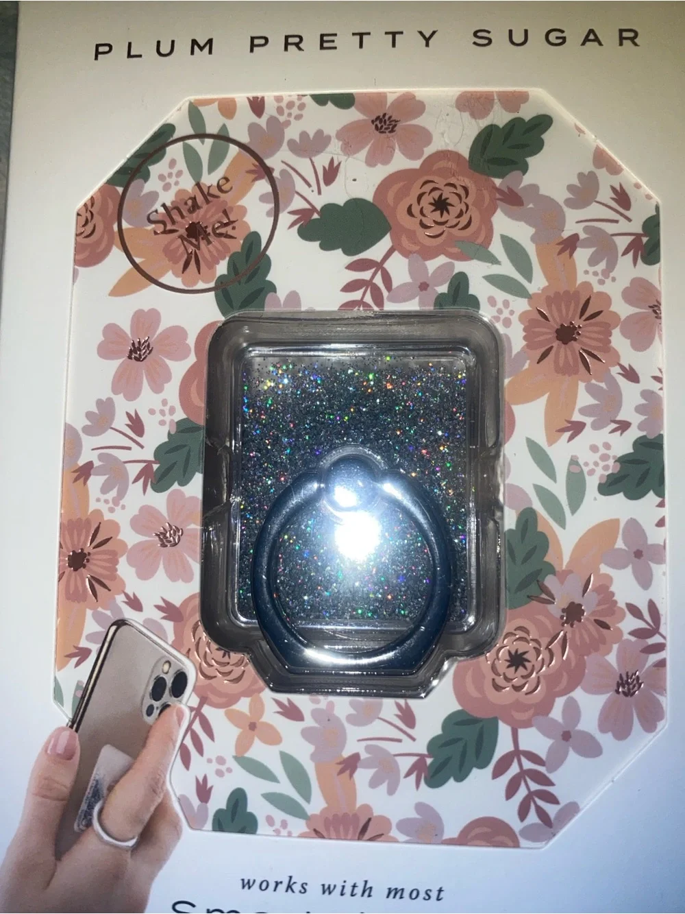 Plum Pretty Sugar Silver Glitter Ring Phone Holder